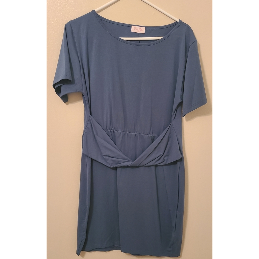 🆕️ Pink Lily "New to Town" Twist Waist Blue/Deep Teal Dress - Picture 2 of 6